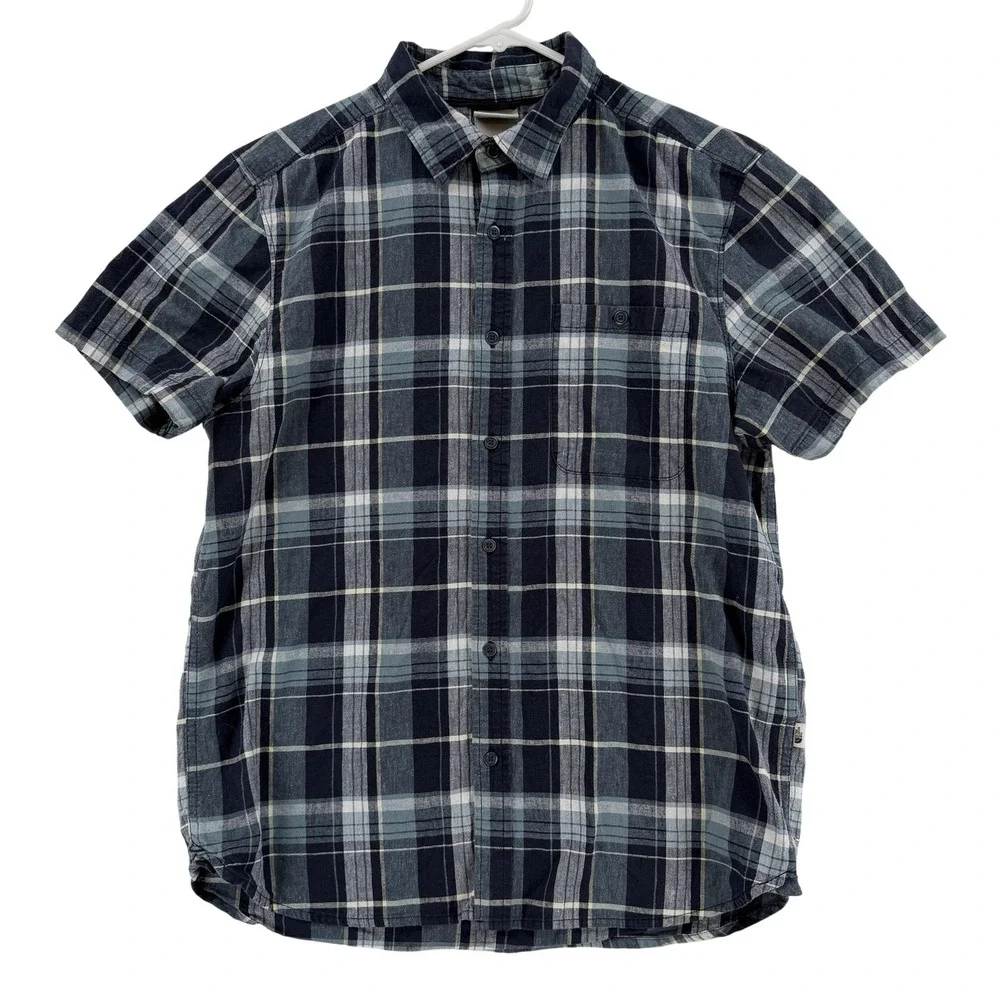 The North Face Shirt Mens Medium Blue Plaid‎ Short Sleeve Button Front